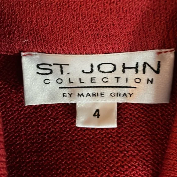 St. John Collection Red Skirt Suit with Black Trim - Picture 7 of 9